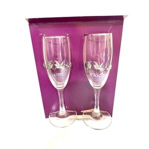 Vintage Rawcliffe Pewter Bride and Groom Champagne Toasting Flutes Silver Rim